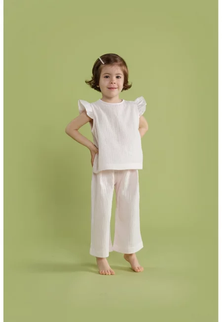 Памучна тениска и панталон - 2 части - Бледо розово