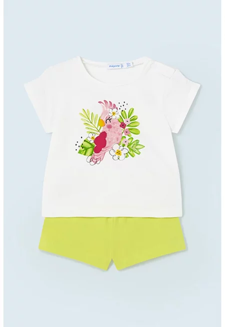 Памучна тениска с щампа и къс панталон - 2 части