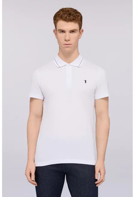 Памучна тениска с яка - Бял