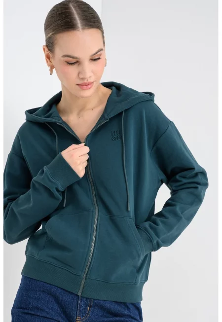 Памучно худи Dalfine с цип - Аква зелено