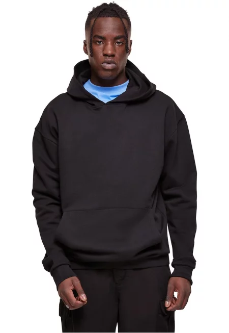 Памучно худи с джоб кенгуру - Черен