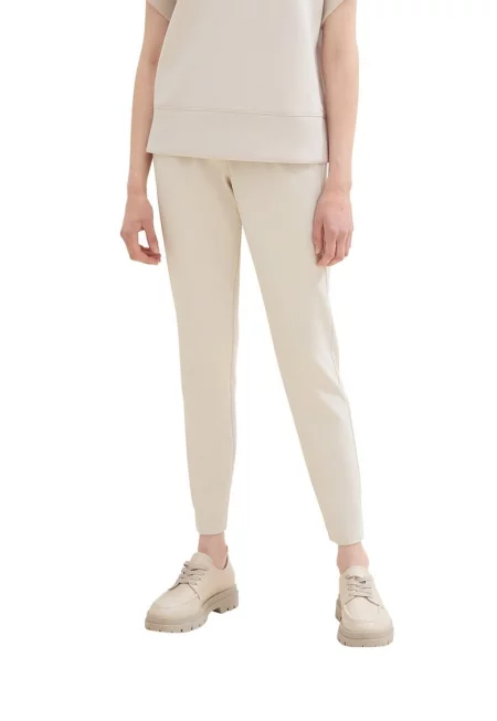 Панталон със стеснен крачол и връзка - Светло бежово