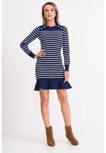 Плетена рокля с райе и разкроен подгъв