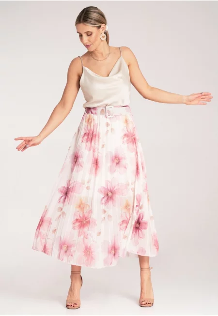 Плисирана пола  елегантна - висока талия - розова - полиестер - SM