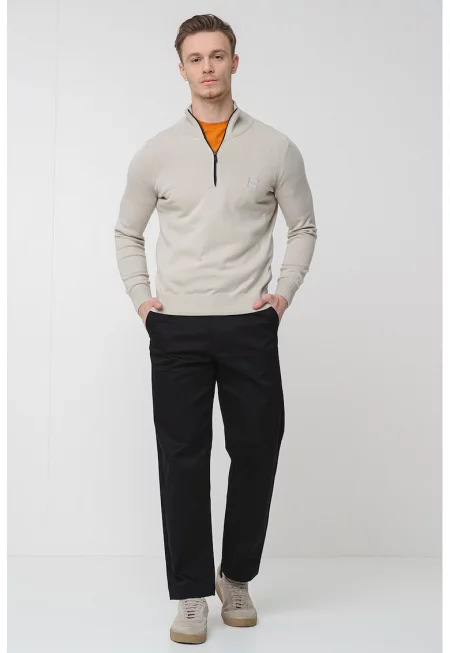 Пуловер Kanobix с къс цип и висока яка - Бледозелен