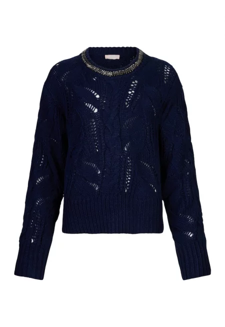 Пуловер с вълна с ажур