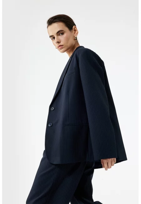 Раирано свободно сако - Ултрамарин синьо/Мръснобял