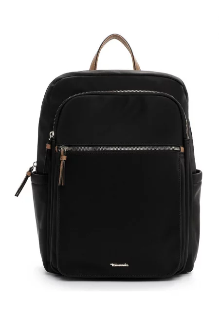 Раница от еко кожа с отделение за лаптоп и джобове с цип - Черен