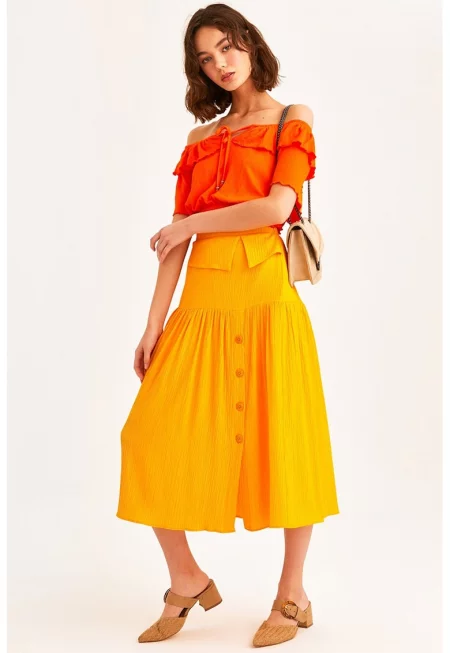 Разкроена пола с висока талия - Мандарина