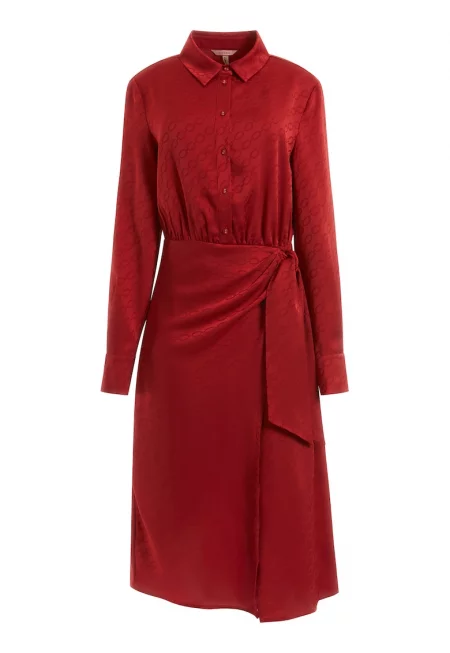 Разкроена рокля с копчета - Червен
