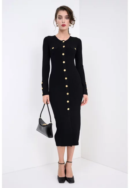 Рипсена рокля тп пуловер с метални копчета