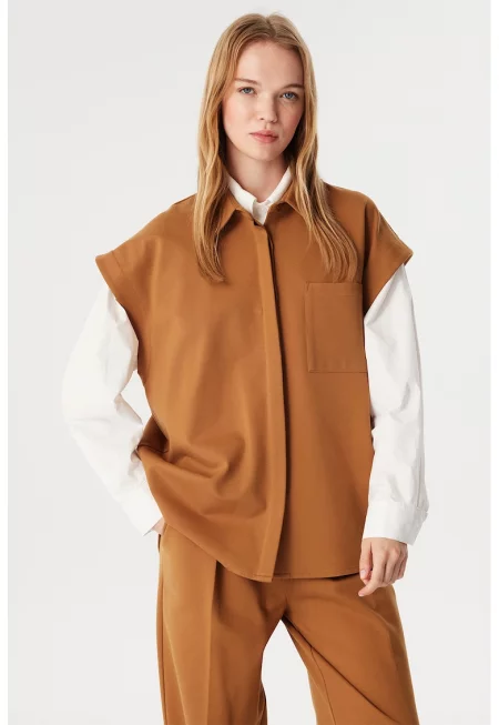 Риза с дизайн 2 в 1 - Бял/Карамел