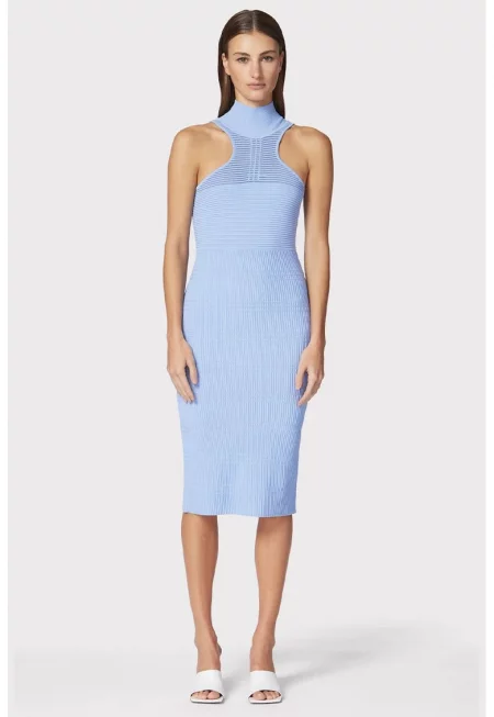 Rochie midi din tricot elastic - cu spate decupat - Син