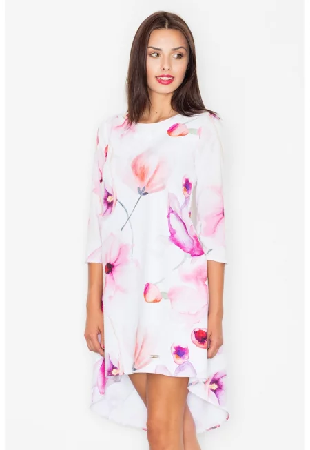 Рокля -  асиметрична - Полиестер - флорална - многоцветна
