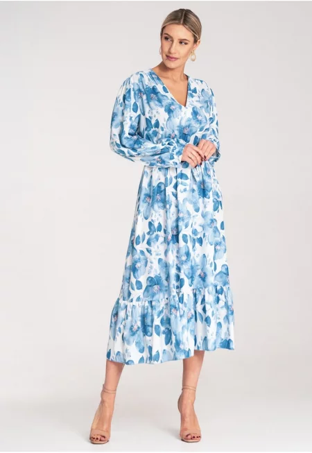 Рокля -  флорален принт - полиестер - син - лек материал - SM