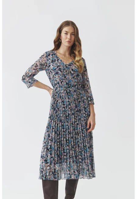 Рокля с плисиран подгъв и принт - Бледо розово/Светлосин