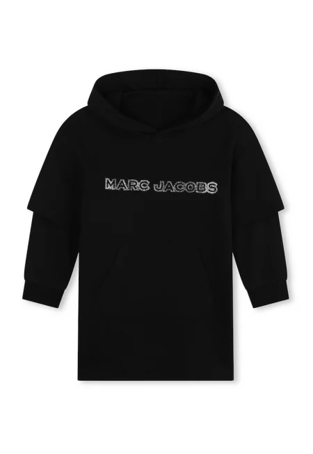 Рокля тип худи с дизайн 2 в 1 и циркони - Черен