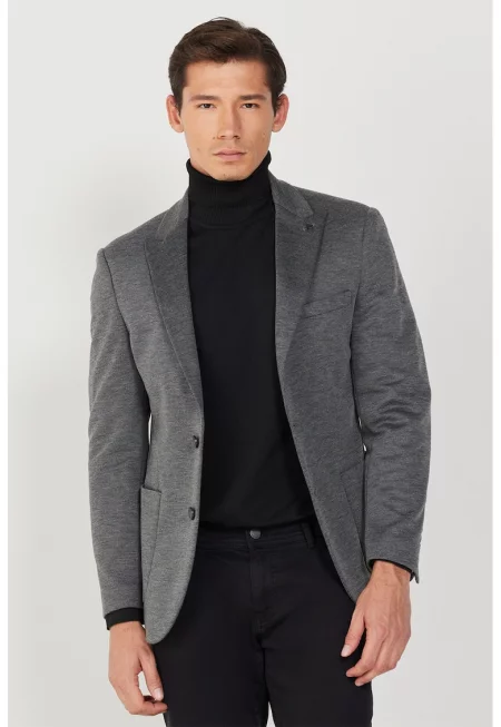 Сако с двойни ревери и джобове - Tъмносив