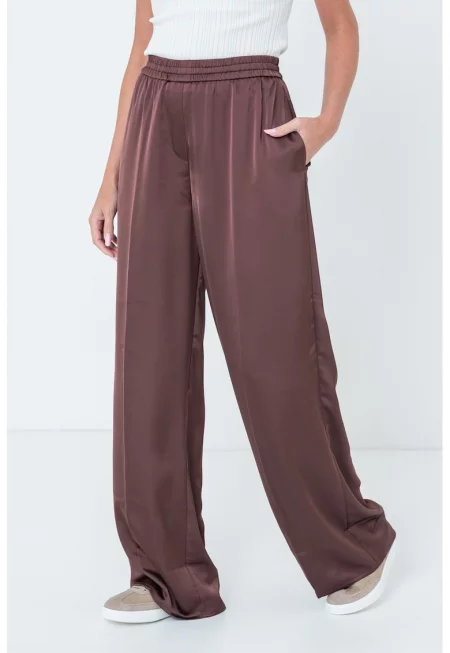 Сатиниран панталон с широк крачол - Тъмночервен