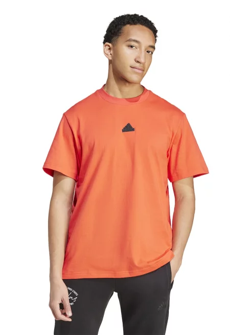 Широка памучна тениска с лого на гърба - Оранжев