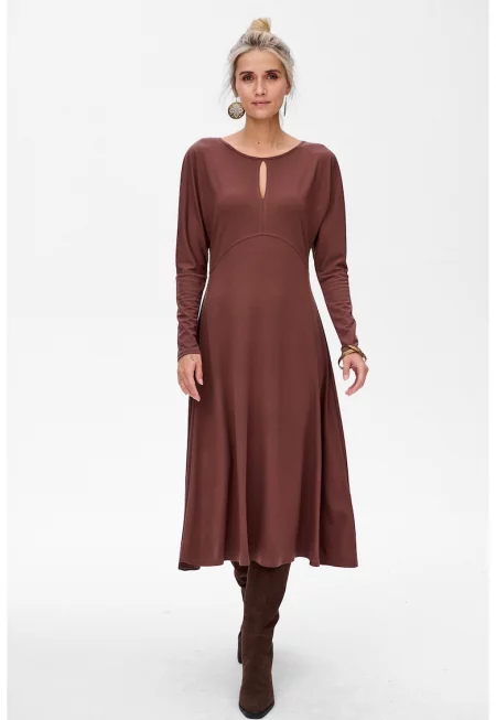 синя сянка - Разкроена рокля с дълъг ръкав