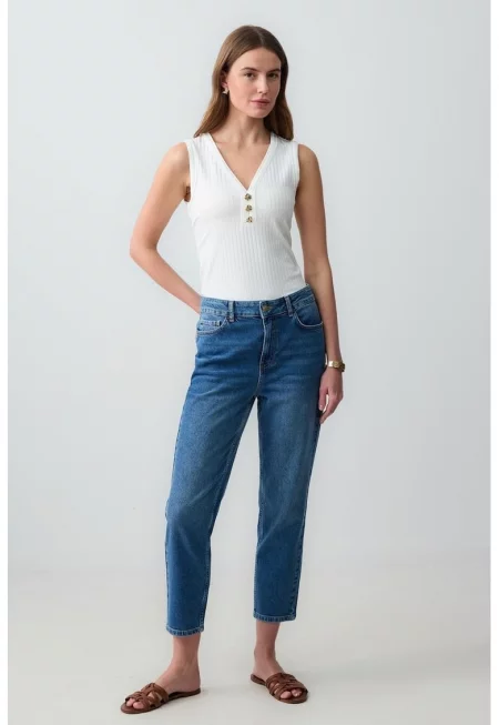 Скъсени дънки Mom - Тъмносин