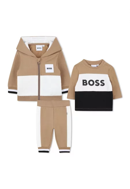 Спортен екип и блуза с лого - 3 части - Бял/Сиво-кафяв