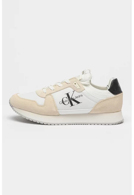 Спортни обувки в цветен блок с лого - Бял/Черен/Бежов