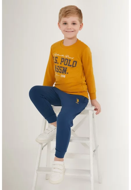 Суитшърт и спортен панталон с лого - Оранжев/Тъмносин