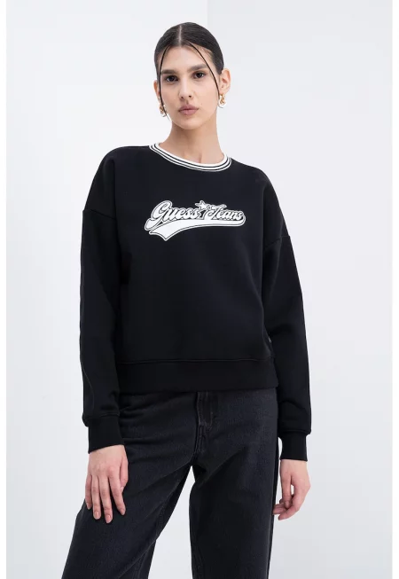 Свободен суитшърт с паднали ръкави - Бял/Черен