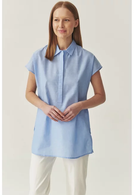 Свободна памучна блуза - Пастелносин