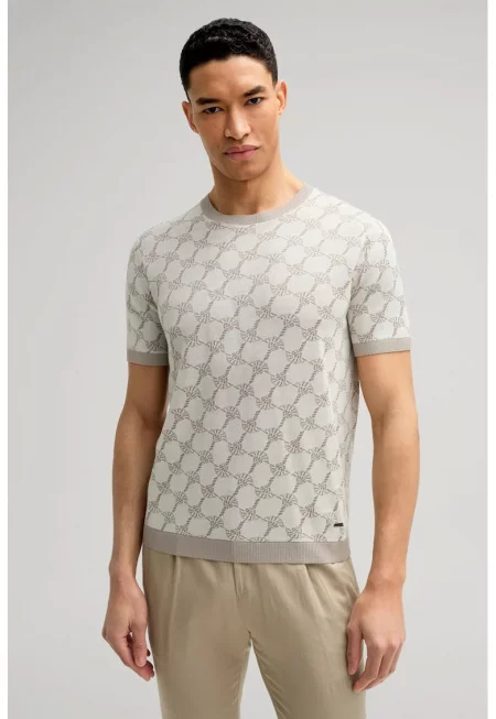 Тениска Regular Fit с кръгло деколте и лого принт - Крем