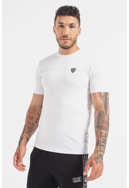 Тениска със стандартна кройка и лого - Бял