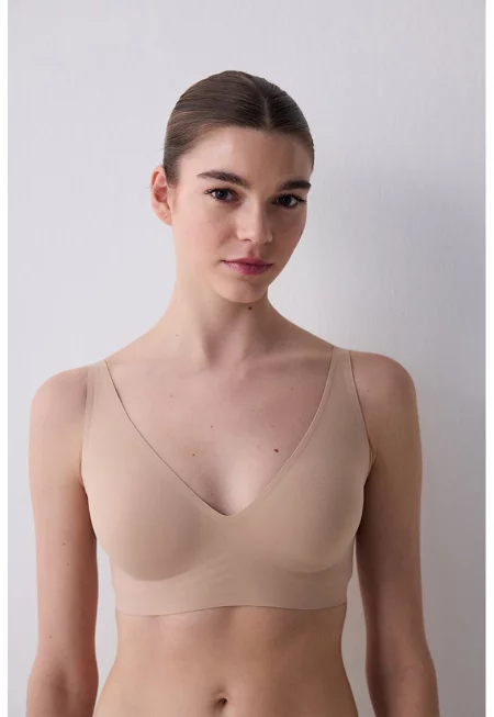 Триъгълно горнище на бански с регулируеми презрамки - Бежов