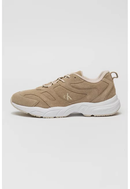 Велурени спортни обувки с лого - Светло кафяво