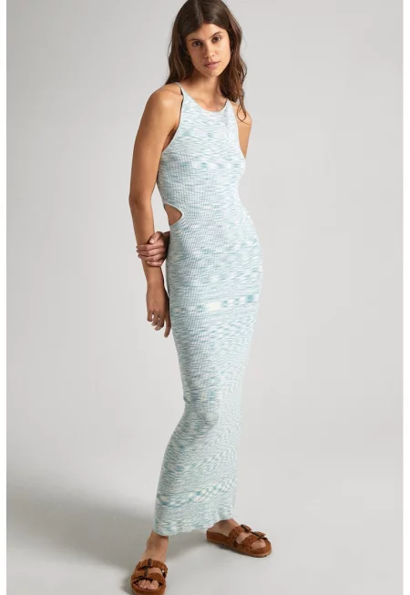 Вталена рокля с отвори - Бял/Светлосин