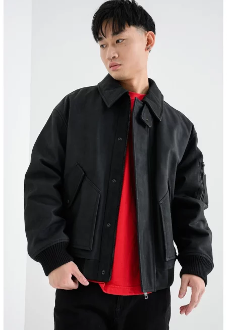 Яке Lardin от набук с джобове - Черен