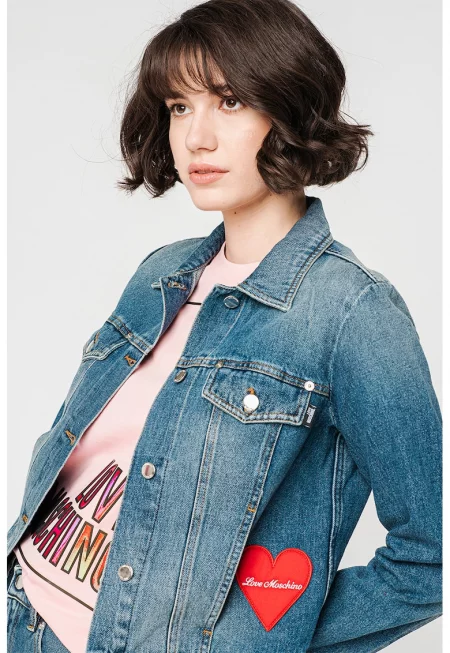 Яке от деним със сърцевидно лого - Син