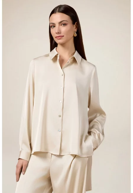 Асиметрична сатинирана риза - Слонова кост