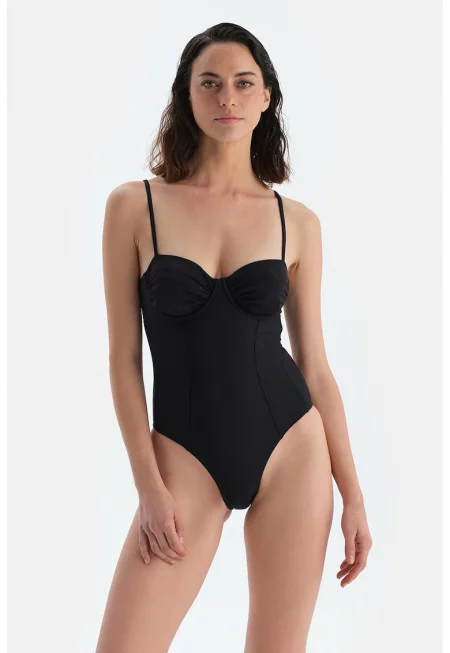 Бански с регулируеми презрамки - Черен