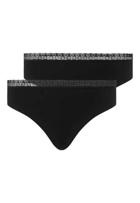 Бикини тип бразилиана Cozy Chic с дантела - 2 чифта - Черен