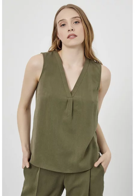 Блуза от лиосел без ръкави - Каки