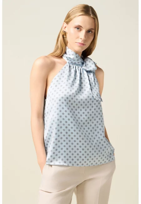 Блуза с халтер деколте - без ръкави - Светлосин