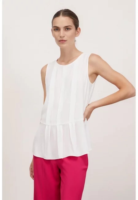 Блуза с разкроен подгъв - без ръкави - Бял