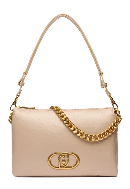 Чанта за рамо от еко кожа с декоративна верижка - Бежов