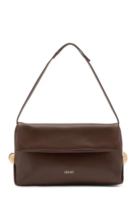 Чанта за рамо от еко кожа с капаче - Кафяв