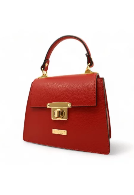 Chic Minimal Leather Handbag - Червен - 17.5x22x10