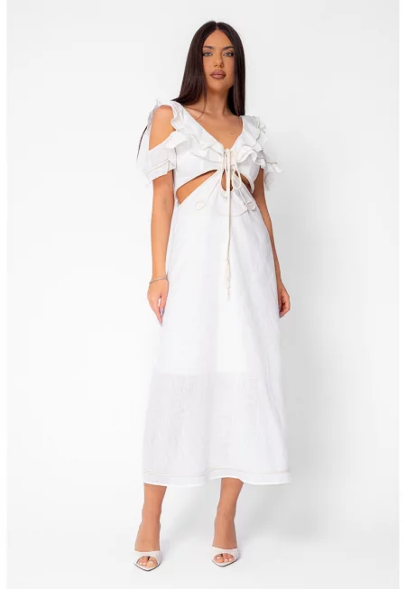 Дълга бяла рокля от 100% памук Off White 21929 - Черен