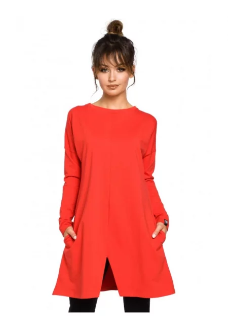 Дамска блуза - тип Туника - Памук - Еластан - Червена 65464 - Червен