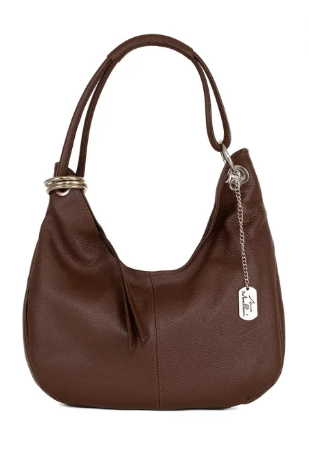 Дамска чанта  от естествена кожа - произведена в Италияqwfxz - Кафяв